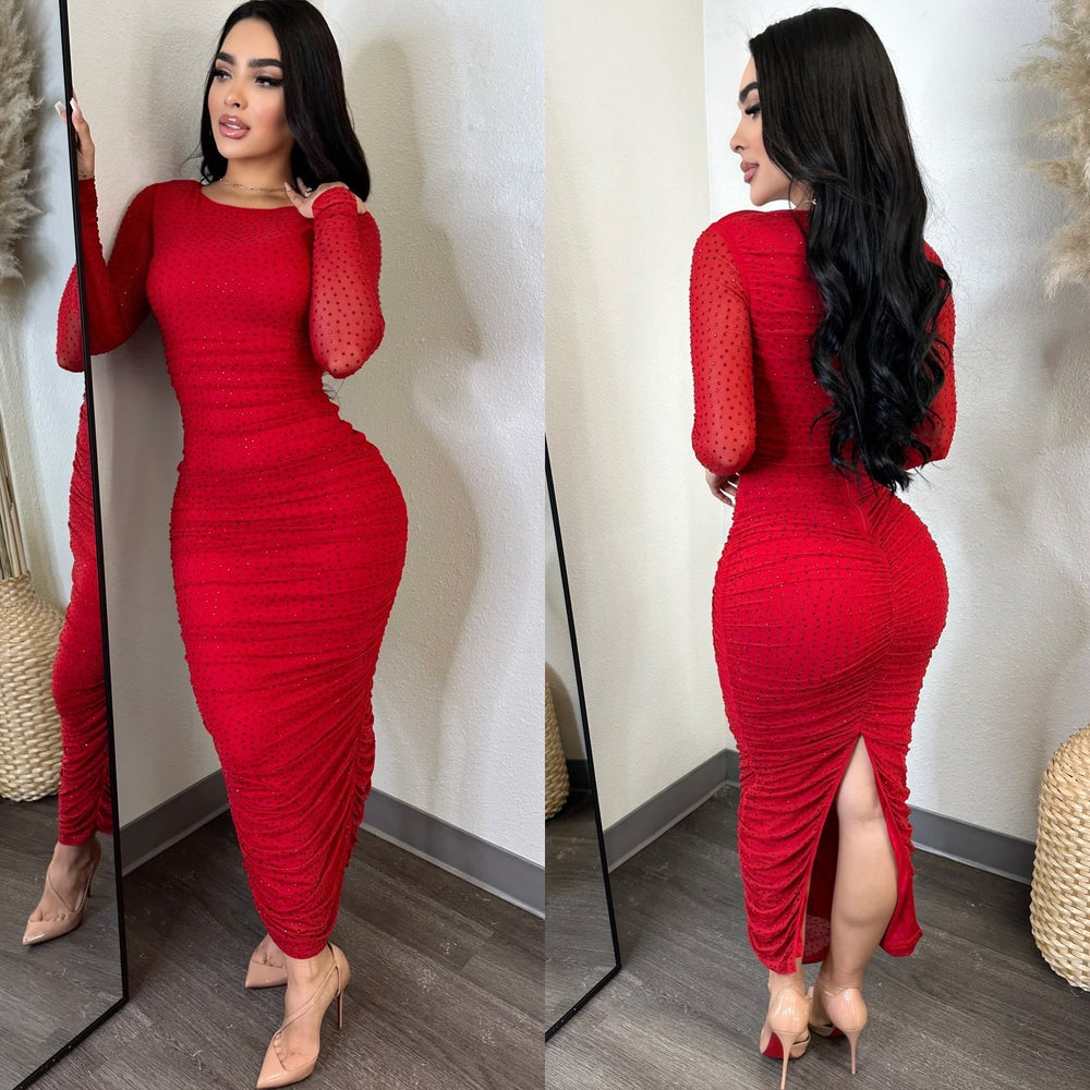 Icy Girl Red Studded Dress