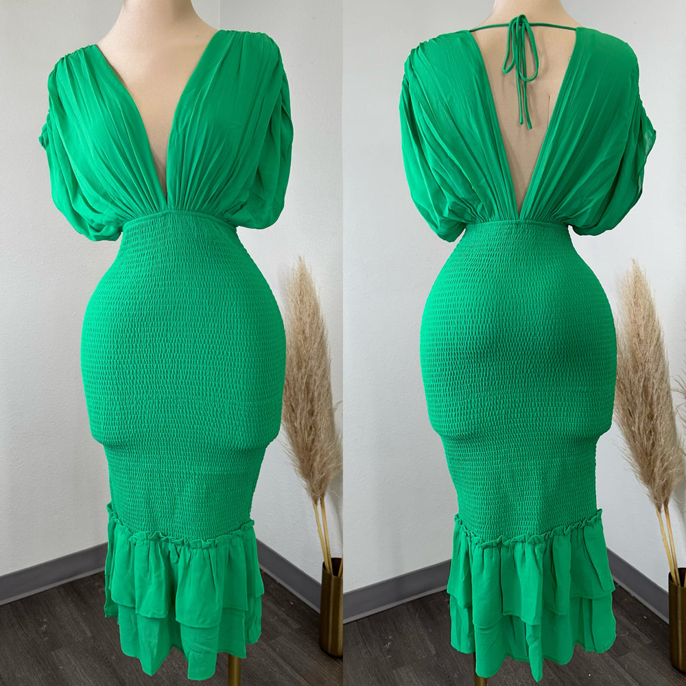 Katanna Green Smocked Dress