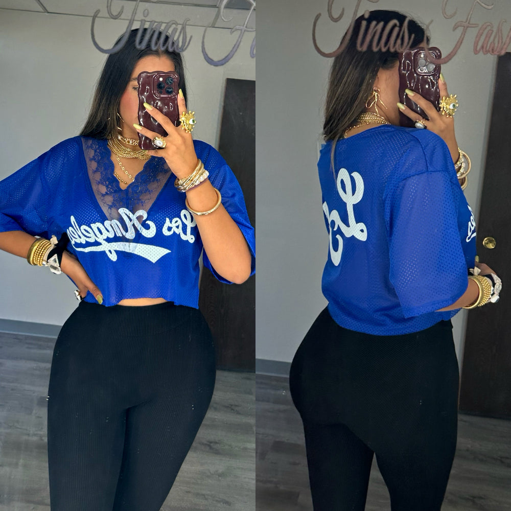 Los Angeles Blue Lace Crop Top