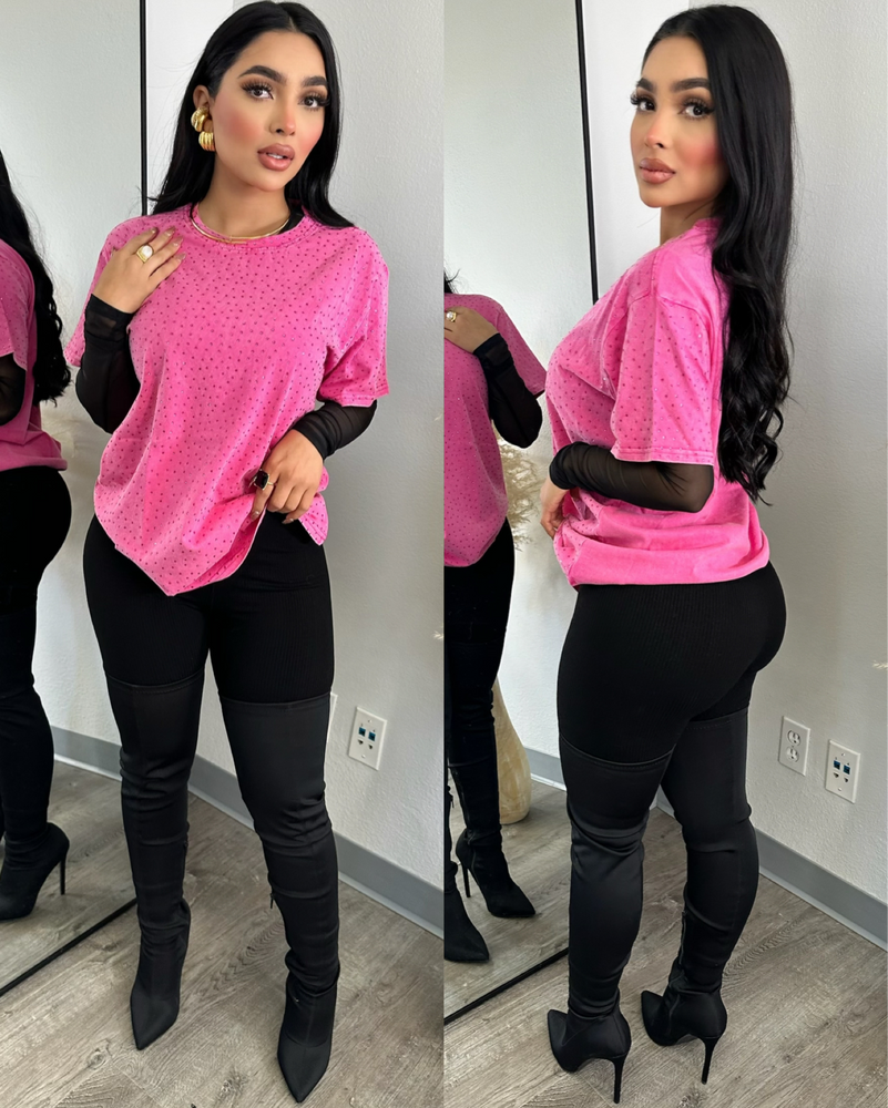 Karina Pink Rhinestone Shirt – Tinas Fashion