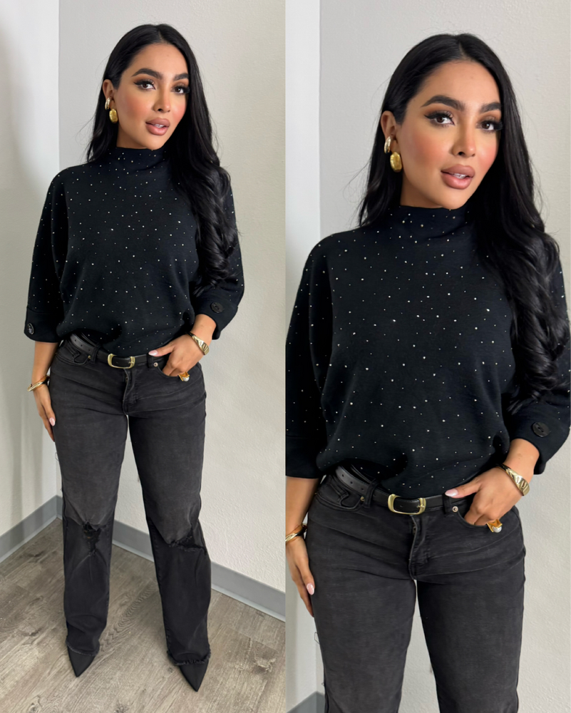 One Size Black Rhinestone Top