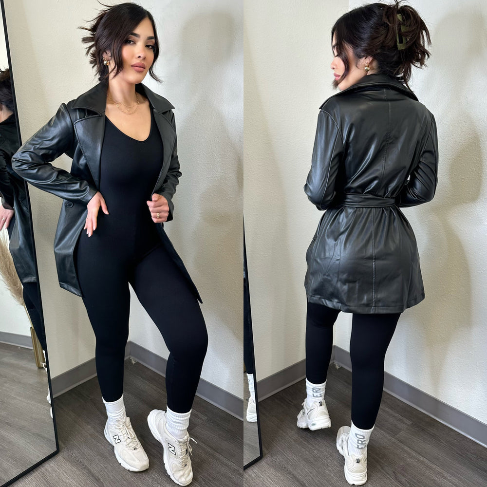Susana Black Faux Leather Coat/Dress