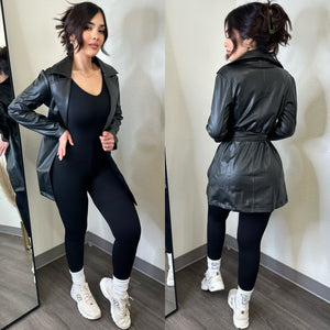 Susana Black Faux Leather Coat/Dress