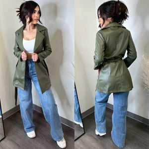 Susana Olive Faux Leather Coat/Dress