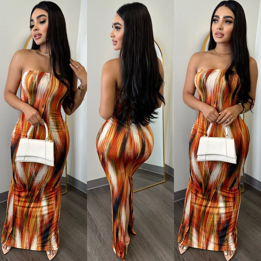 Sanvi Rust/Teal Maxi Dress