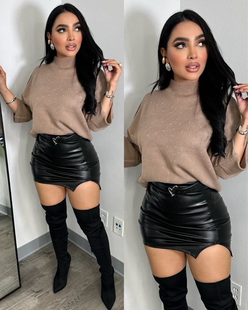 One Size Taupe Rhinestone Top