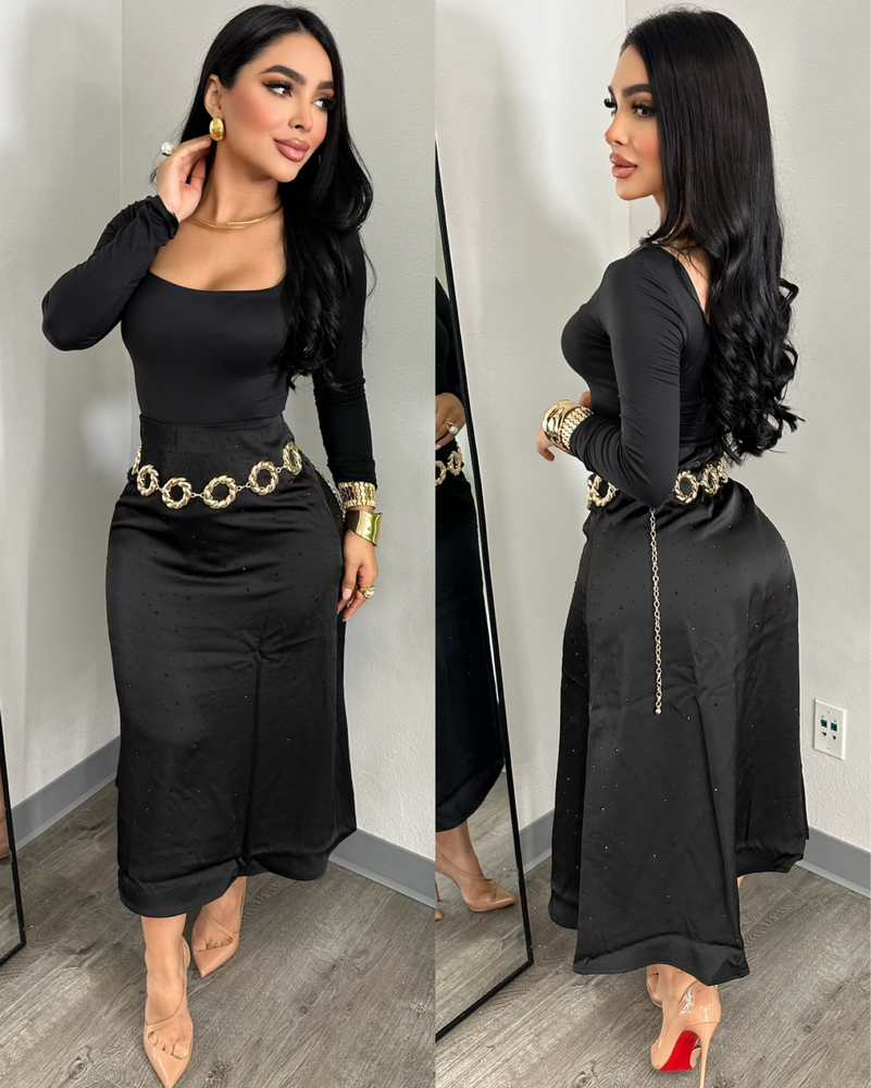 Emiliana Black Rhinestone Maxi Skirt