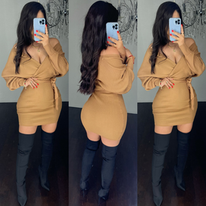 Addison (Camel) Mini Ribbed Dress