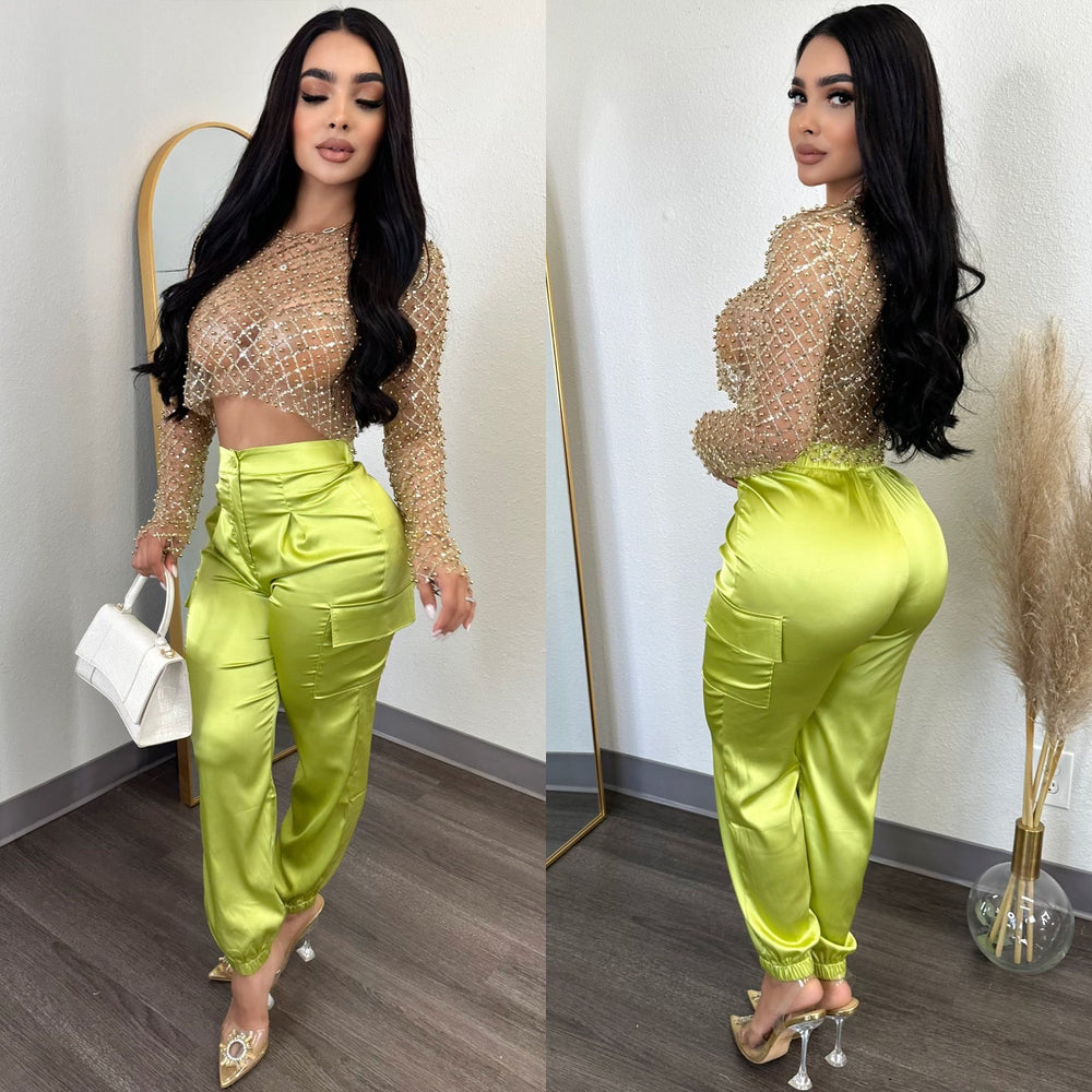 Satin Lime Joggers