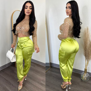 Satin Lime Joggers