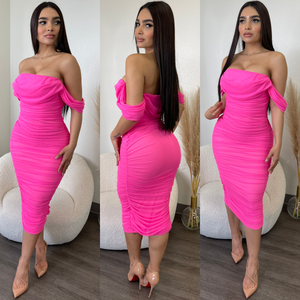 Roxetta (Neon Pink) Midi Dress