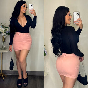 Pink Denim Mini Skirt